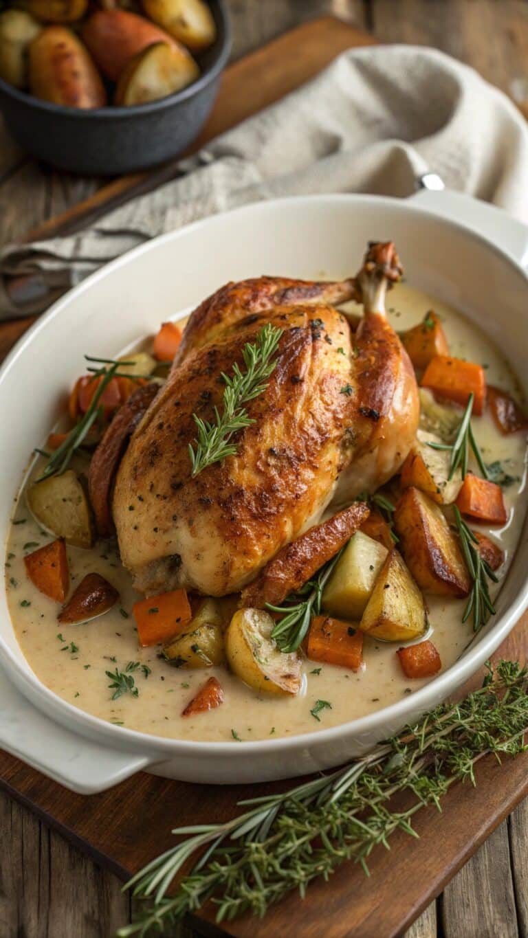 Herb Roasted Chicken in Creamy White Wine Sauce Recipe