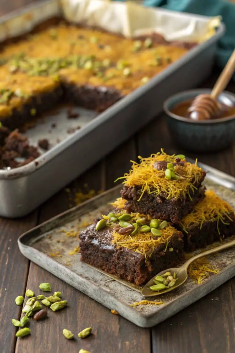 Pistachio Kunafa Brownies Recipe