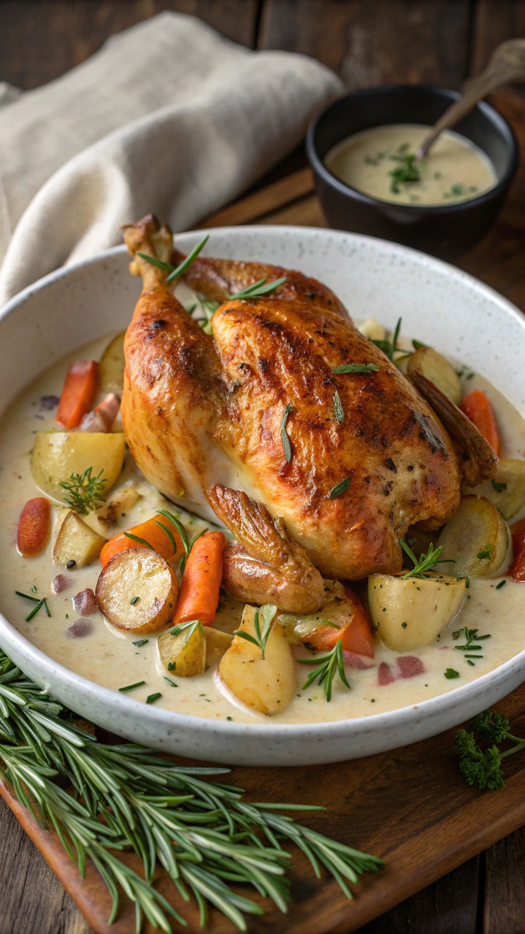 Herb Roasted Chicken in Creamy White Wine Sauce Recipe