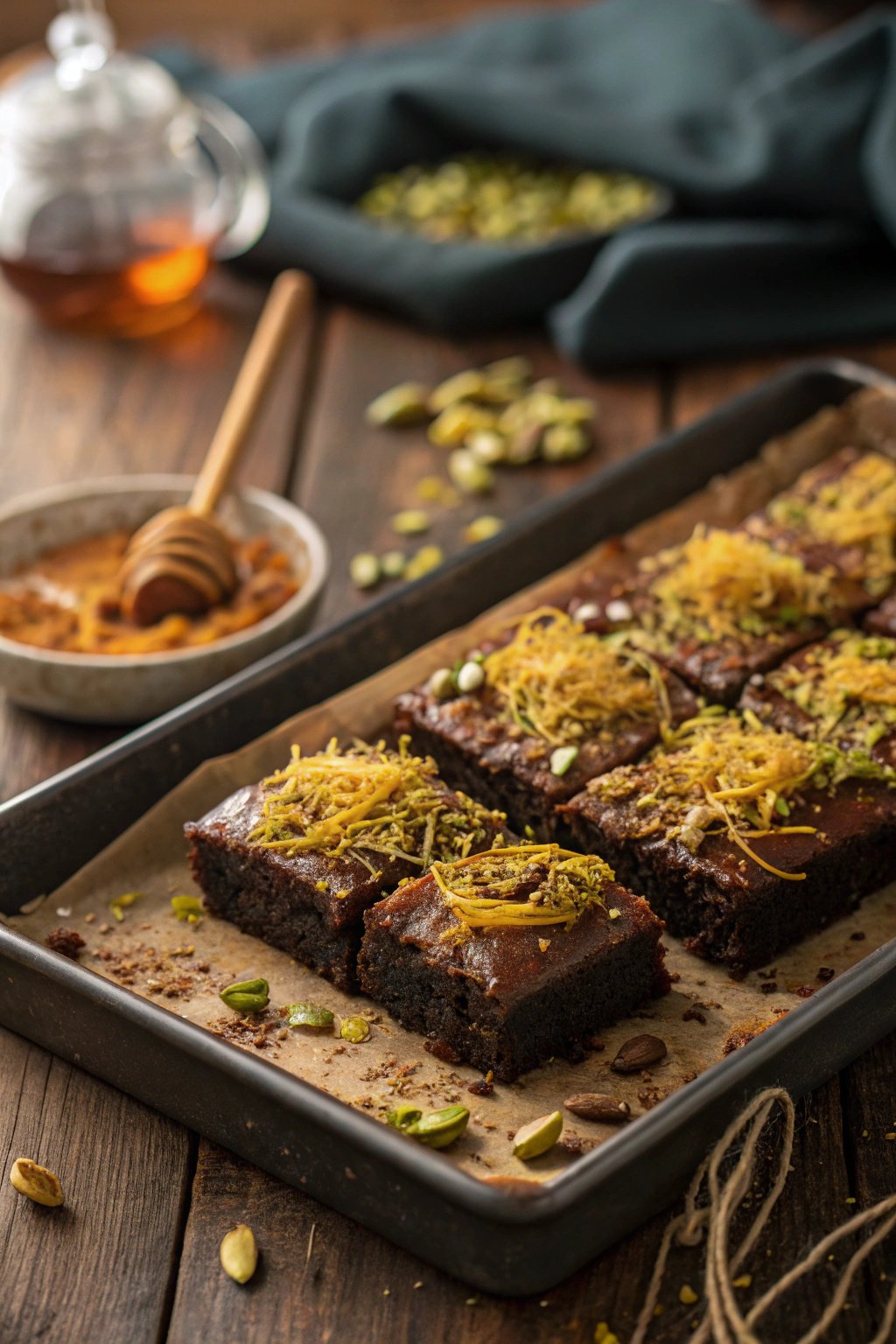 Pistachio Kunafa Brownies Recipe