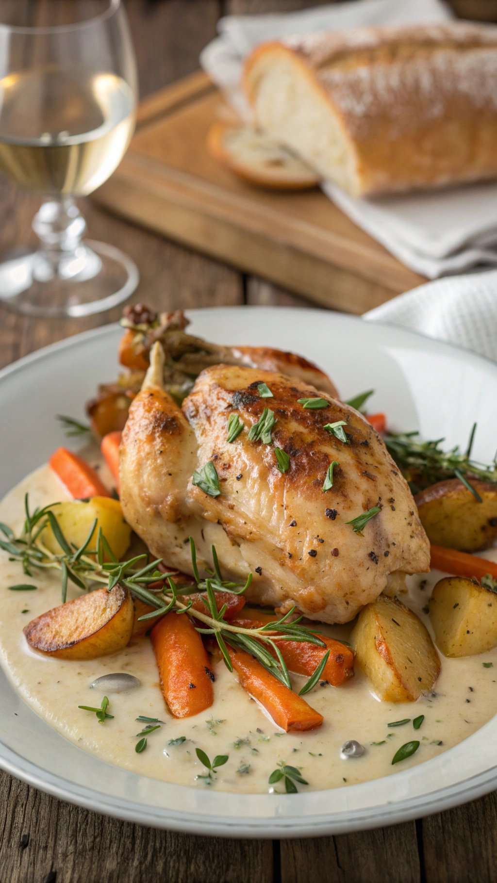 Herb Roasted Chicken in Creamy White Wine Sauce Recipe
