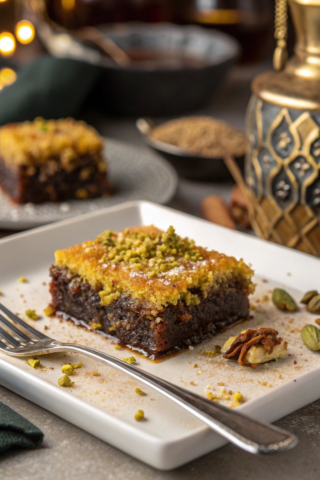 Pistachio Kunafa Brownies Recipe