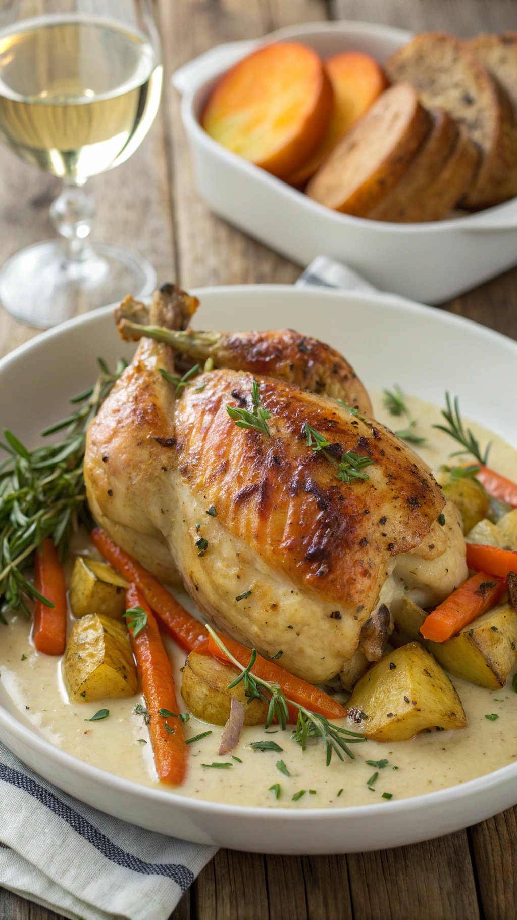 Herb Roasted Chicken in Creamy White Wine Sauce Recipe
