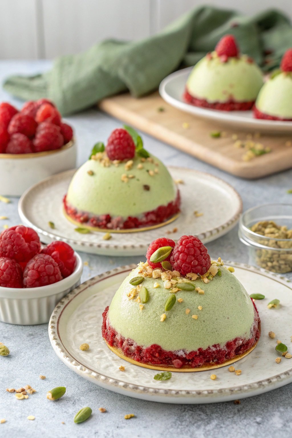 Pistachio & Raspberry Cheesecake Domes Recipe