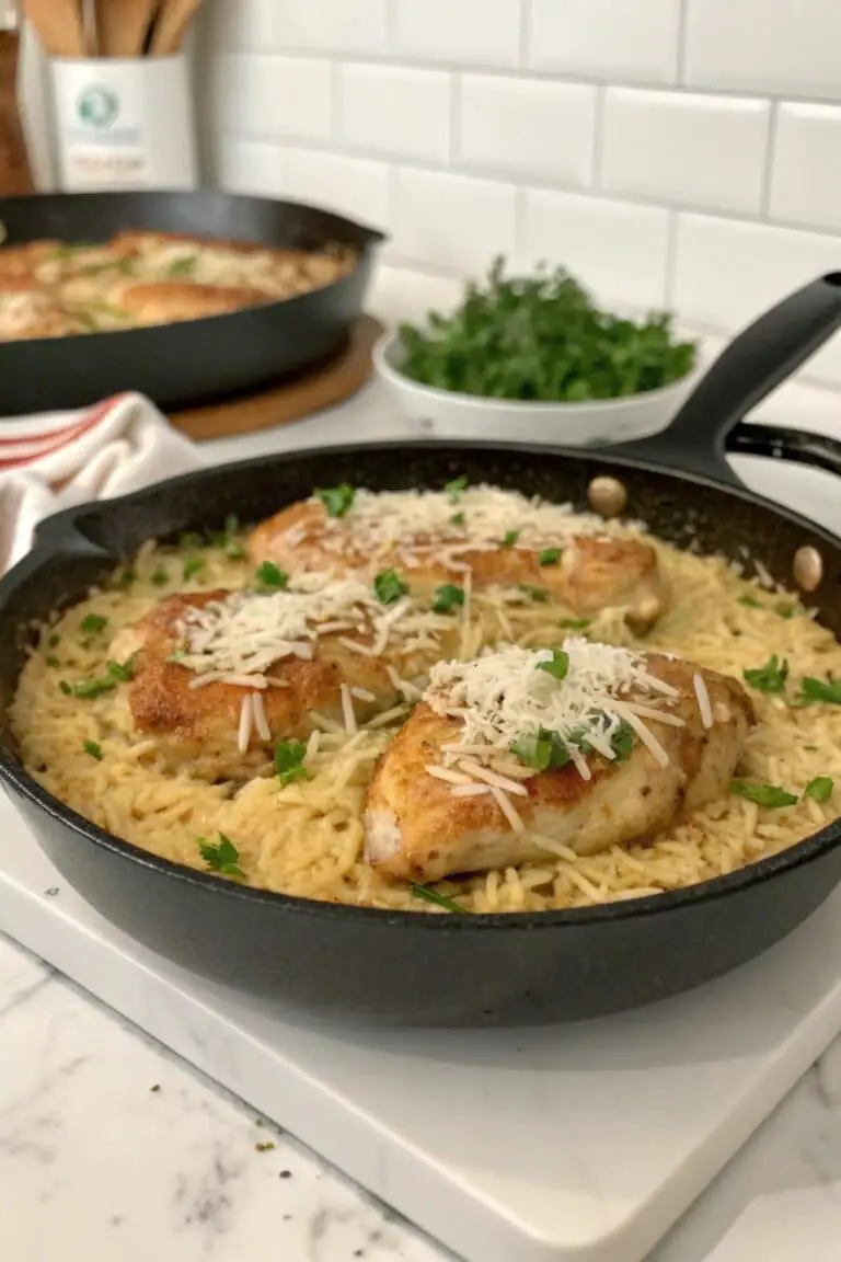 One-Pan Creamy Parmesan Chicken & Rice Recipe