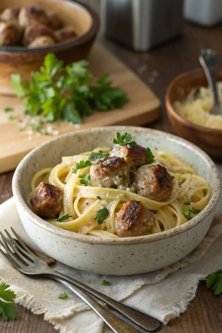 Garlic Butter Sausage Bites with Creamy Parmesan Pasta
