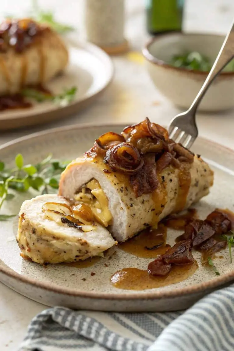 Cheesy Stuffed Chicken Rolls with Caramelized Onions