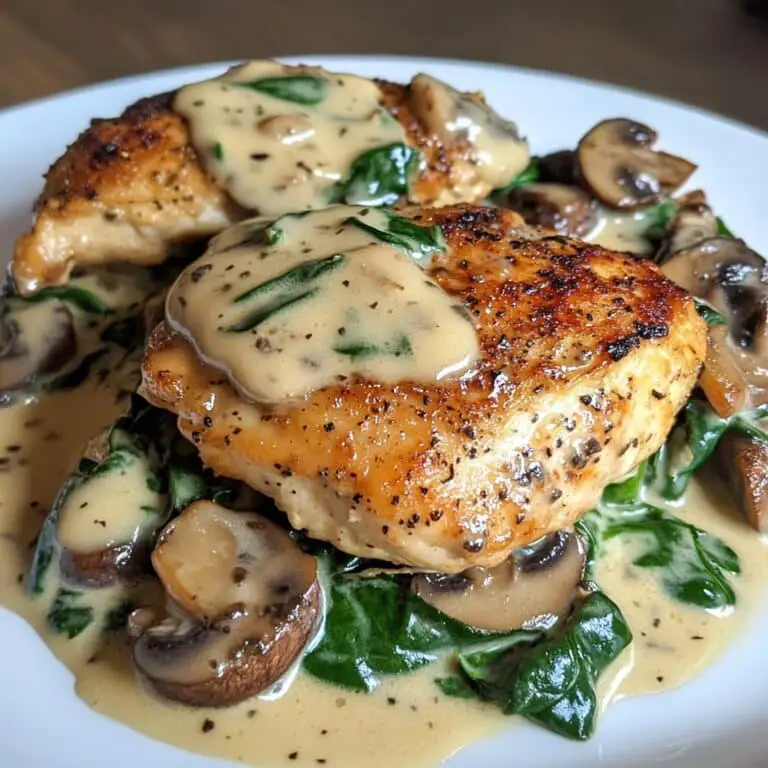 Chicken with Spinach and Mushrooms & Creamy Parmesan Sauce