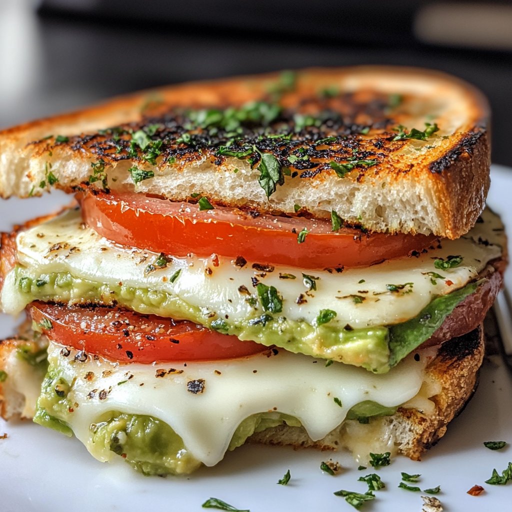 Avocado Mozzarella Tomato Grilled Cheese