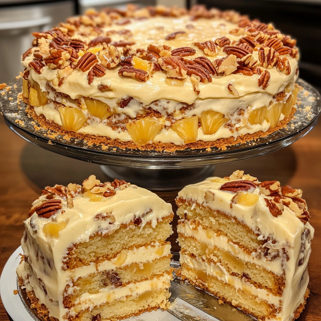 Southern Creamy Pineapple Pecan Cake Recipe