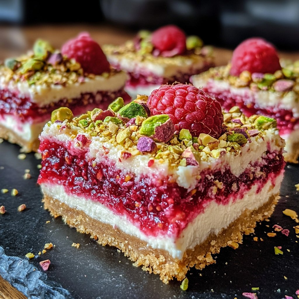 Raspberry Pistachio Cheesecake Bars Recipe