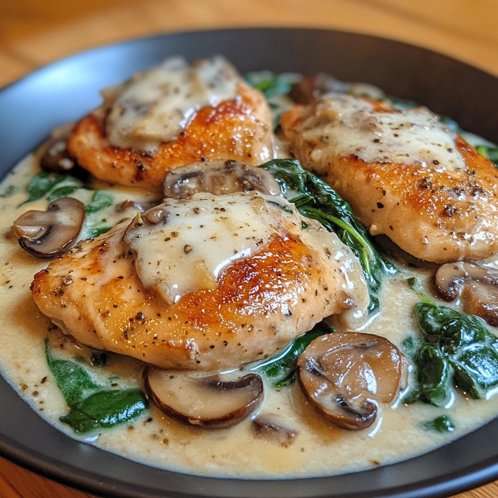 Chicken with Spinach and Mushrooms & Creamy Parmesan Sauce