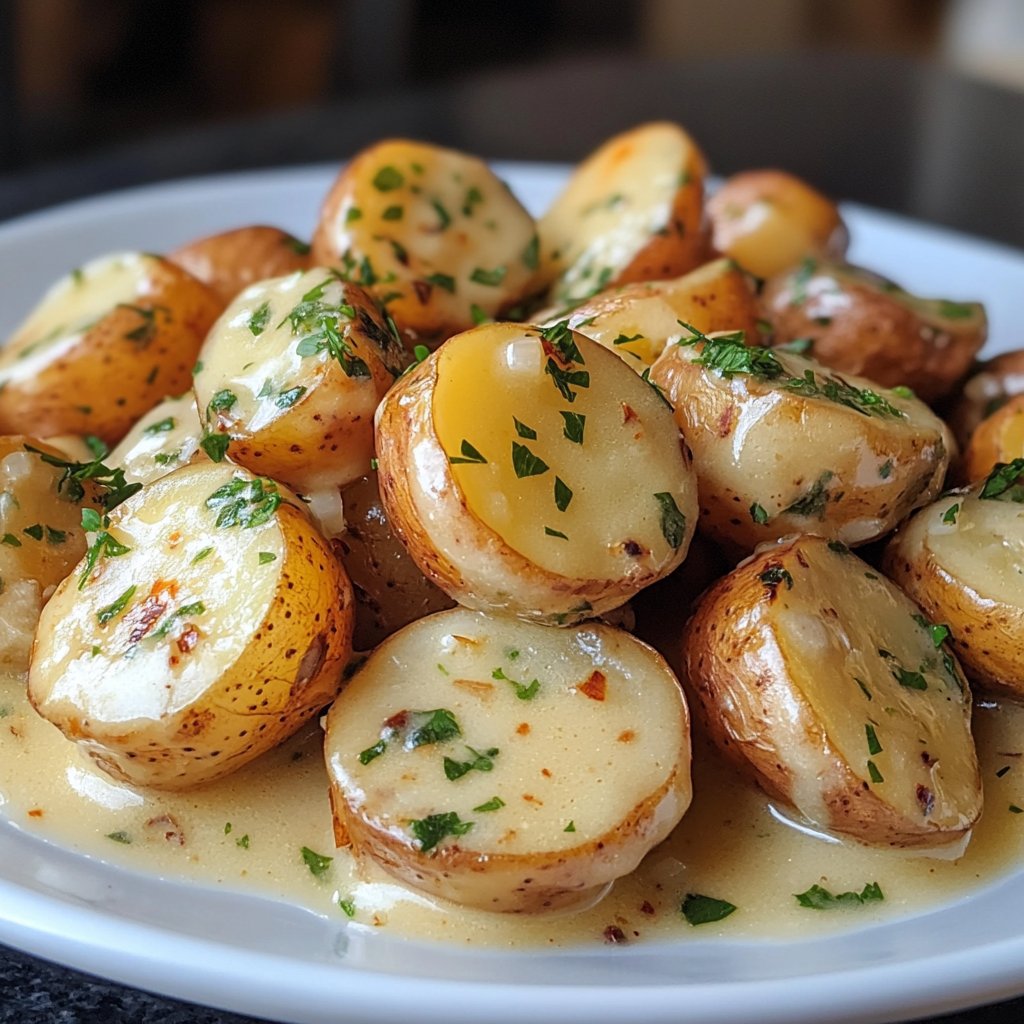 Creamy Garlic Sauce Baby Potatoes Recipe