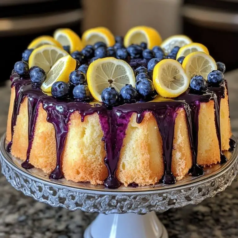 Lemon Chiffon Cake with Blueberry Glaze