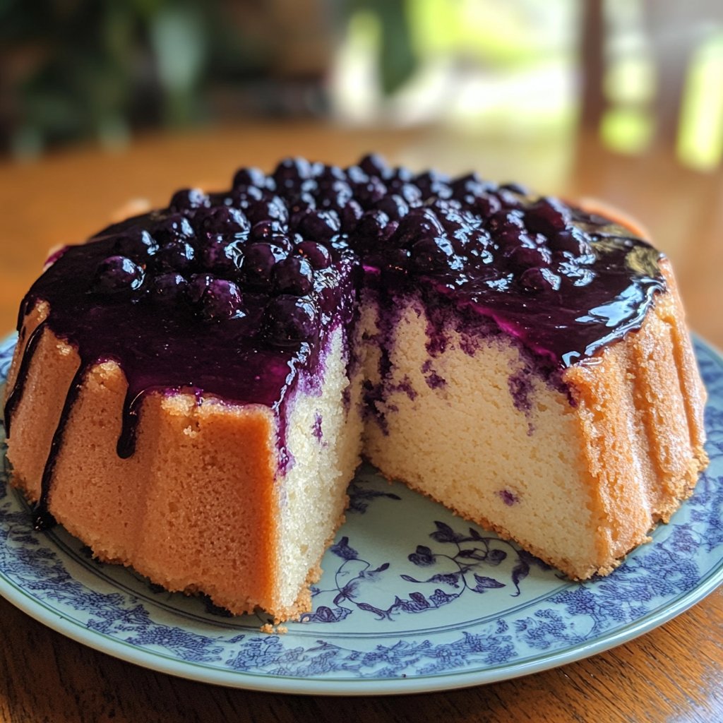 Lemon Chiffon Cake with Blueberry Glaze