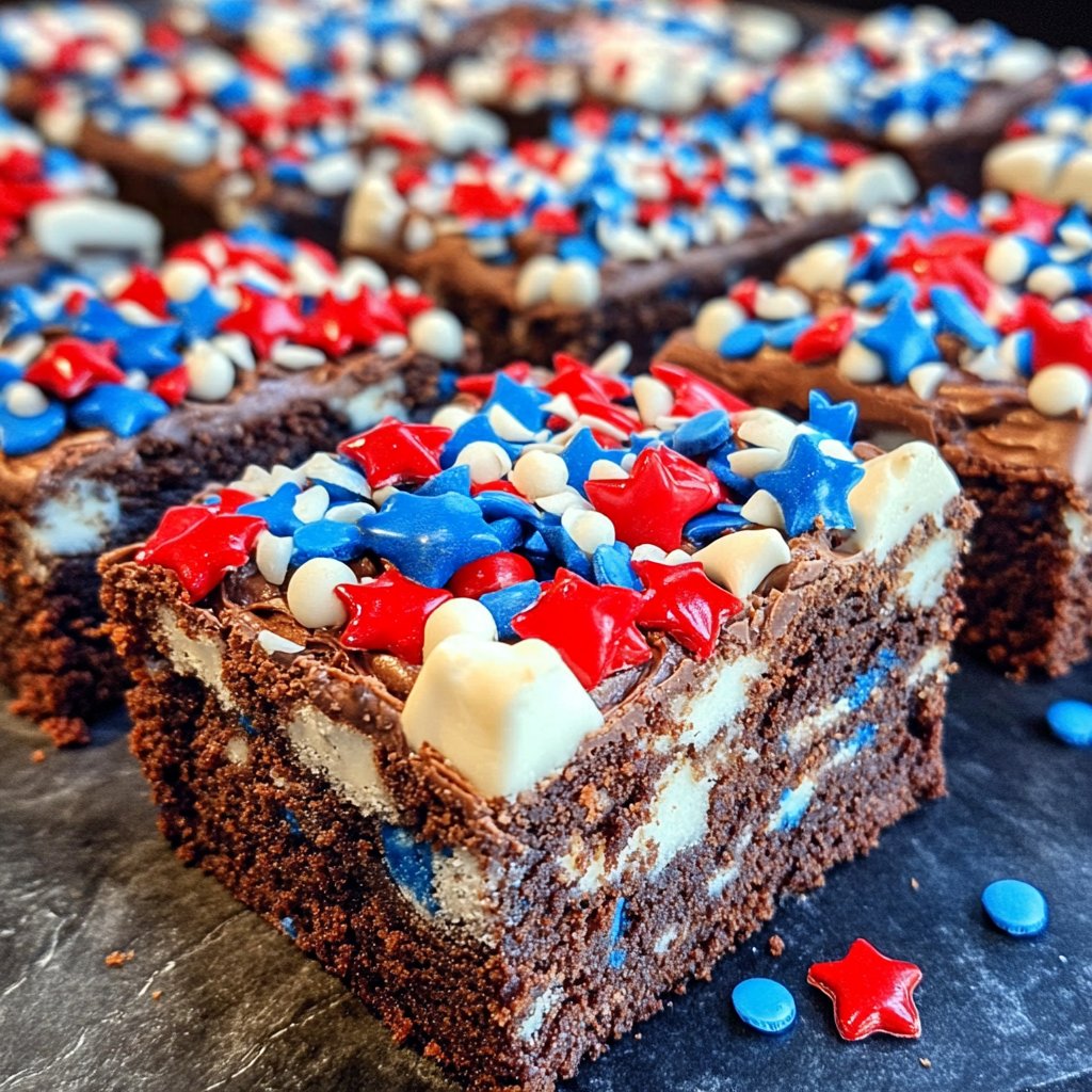 Fudgy Memorial Day Brownies with Red, White & Blue Toppings