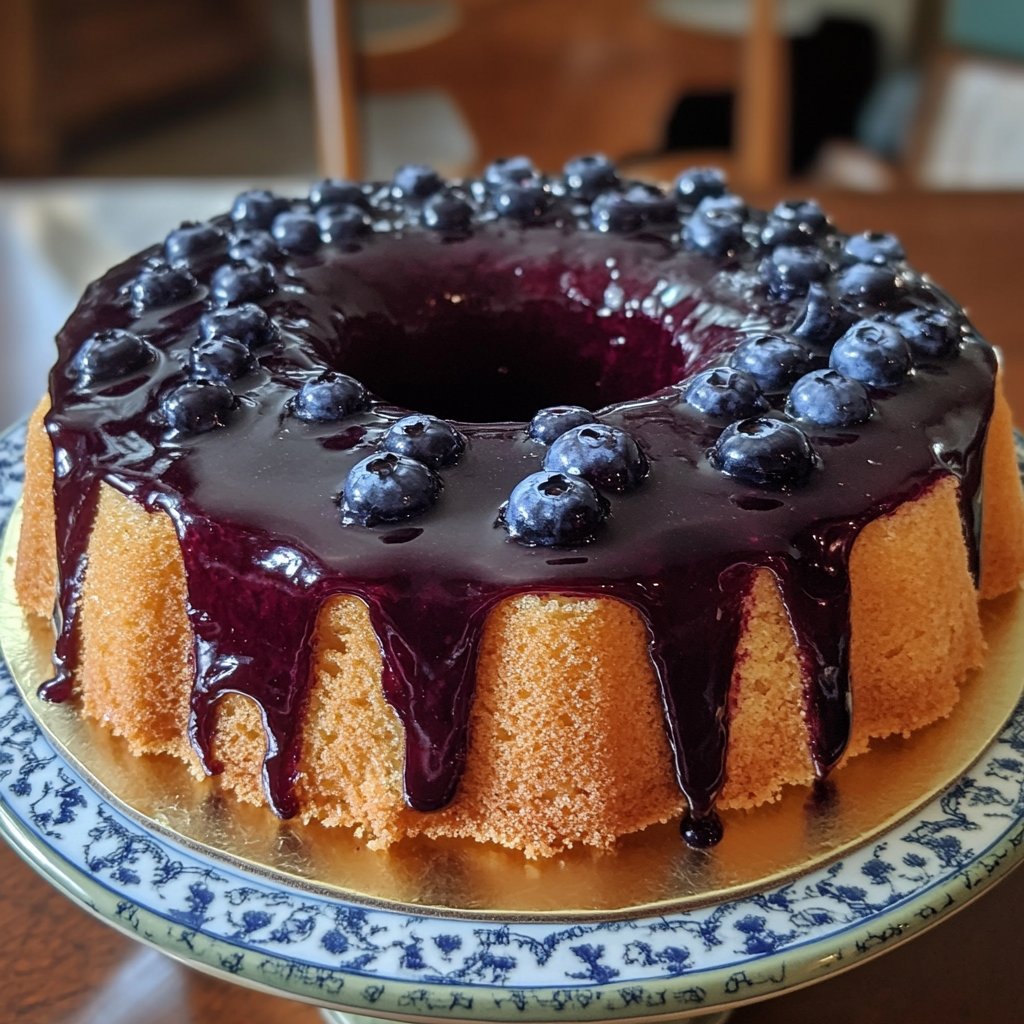 Lemon Chiffon Cake with Blueberry Glaze