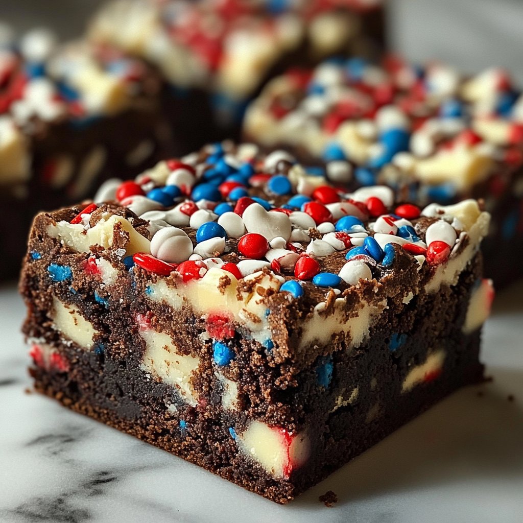 Fudgy Memorial Day Brownies with Red, White & Blue Toppings