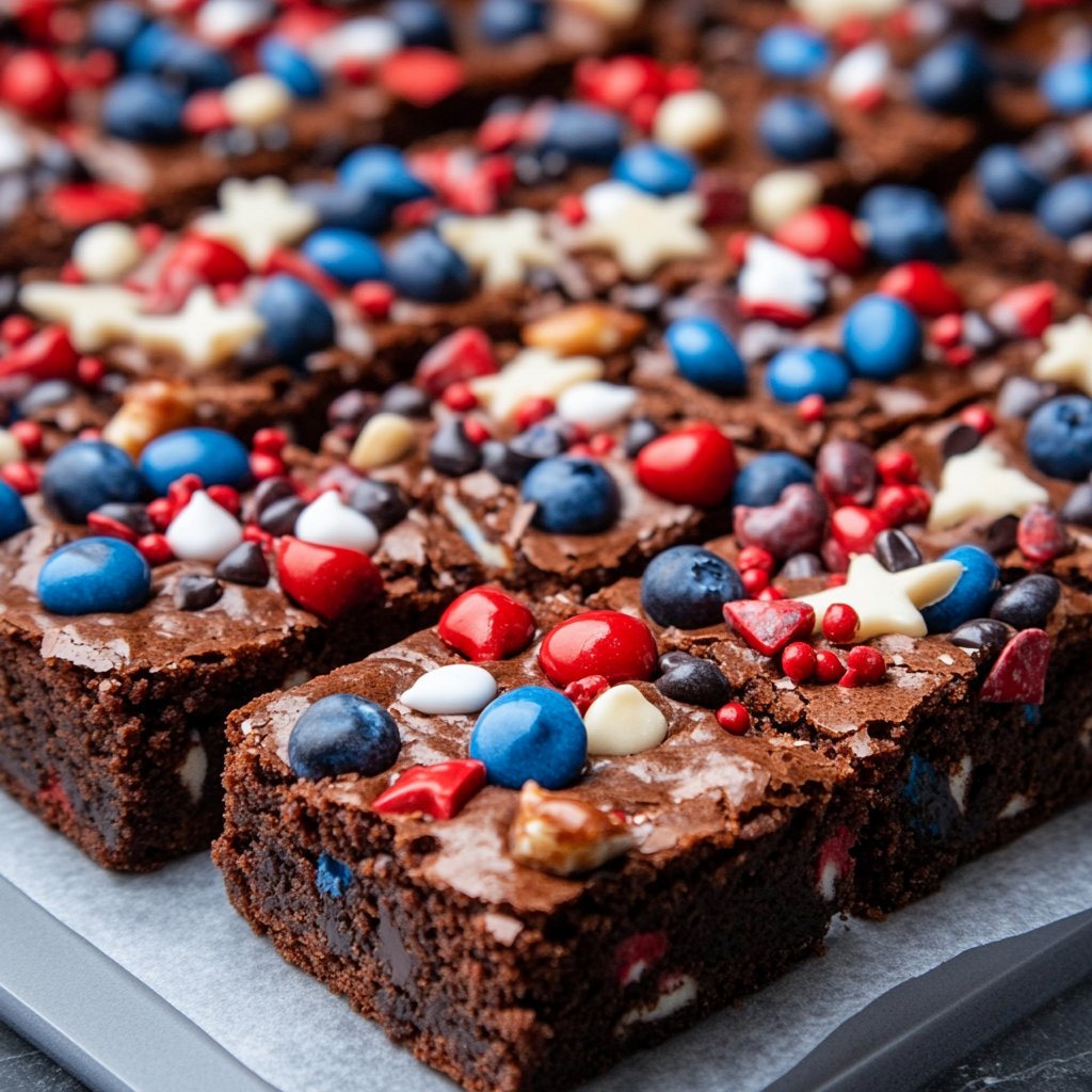 Fudgy Memorial Day Brownies with Red, White & Blue Toppings