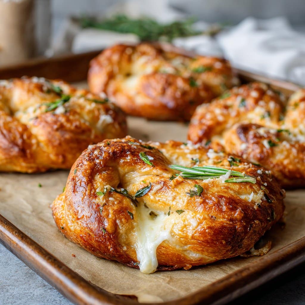 Rosemary Parmesan Pretzels Stuffed with Gooey Mozzarella
