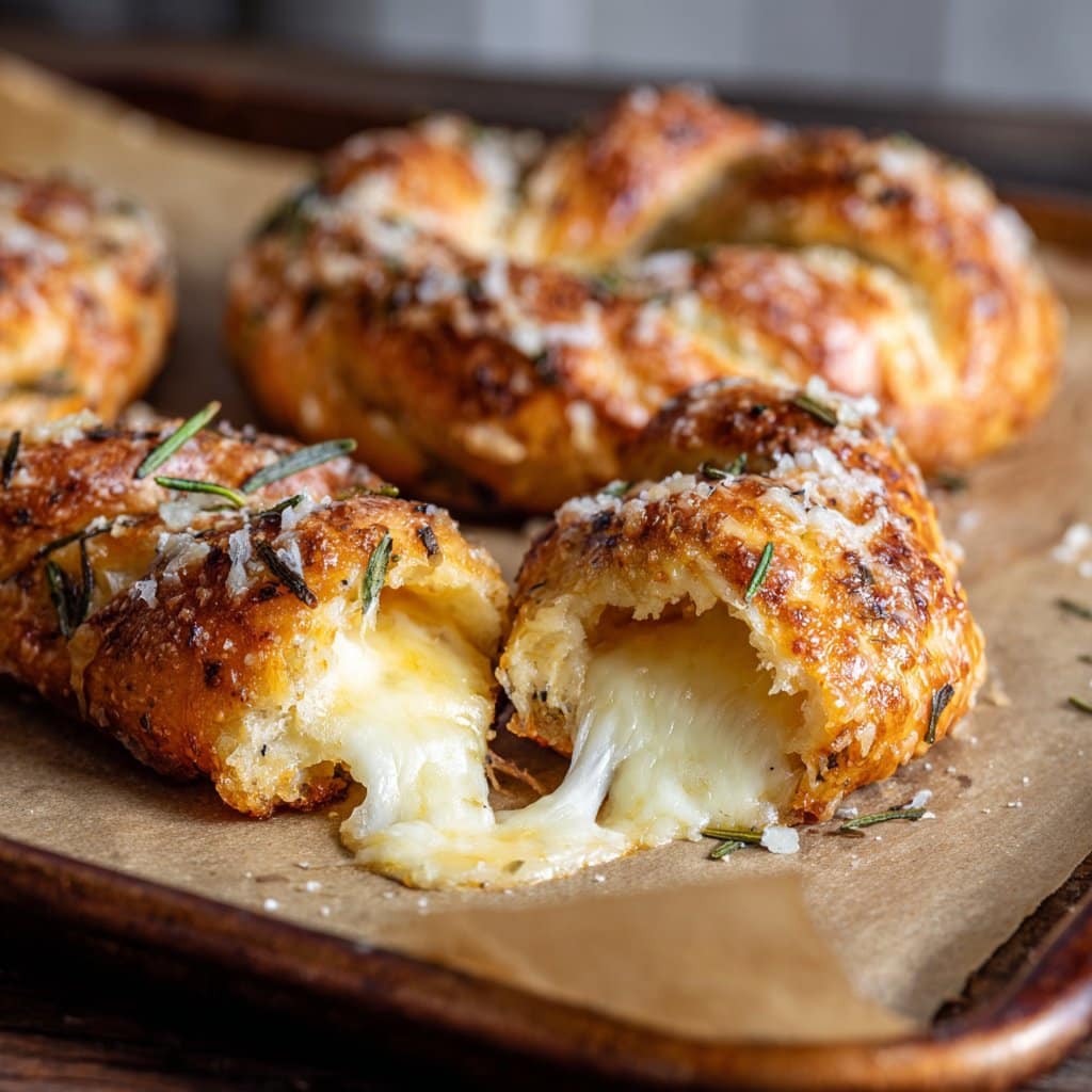 Rosemary Parmesan Pretzels Stuffed with Gooey Mozzarella