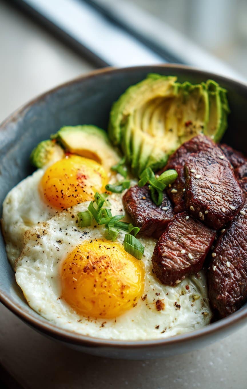 Protein Power Bowl with Steak, Avocado & Over-Easy Eggs
