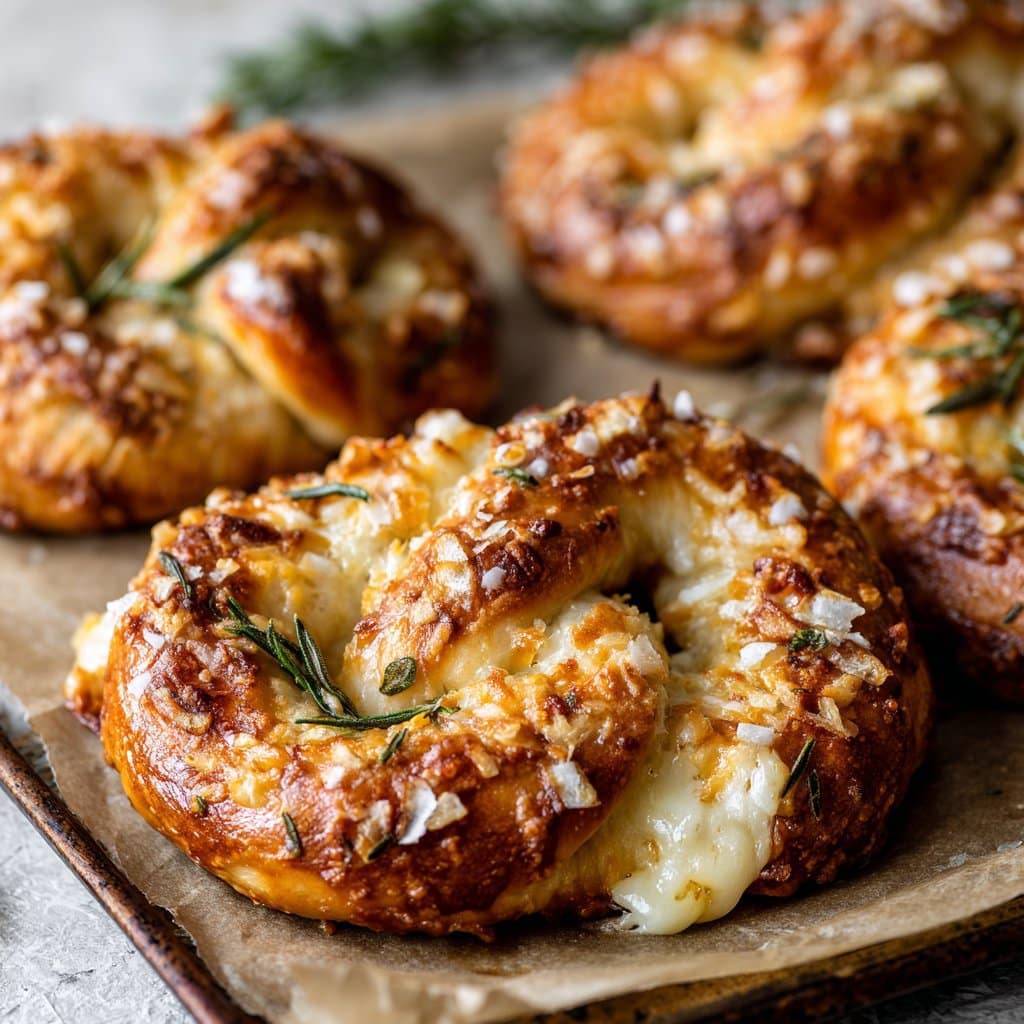 Rosemary Parmesan Pretzels Stuffed with Gooey Mozzarella
