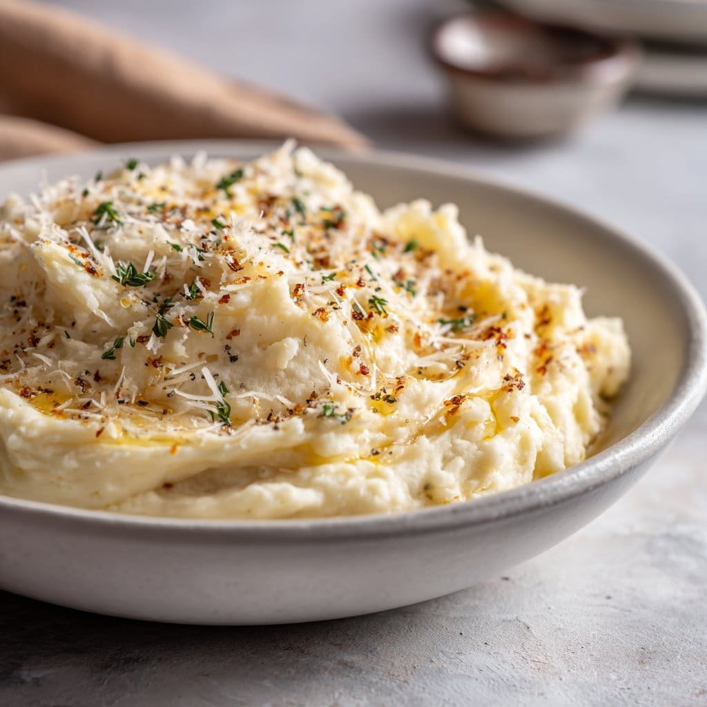 Creamy Truffle Mashed Potatoes – Lightened Up with Parmesan & Garlic