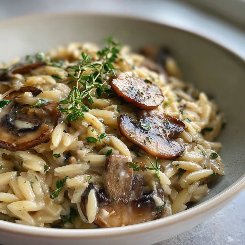 Healthy Creamy Mushroom Thyme Orzo Skillet – One-Pan Comfort