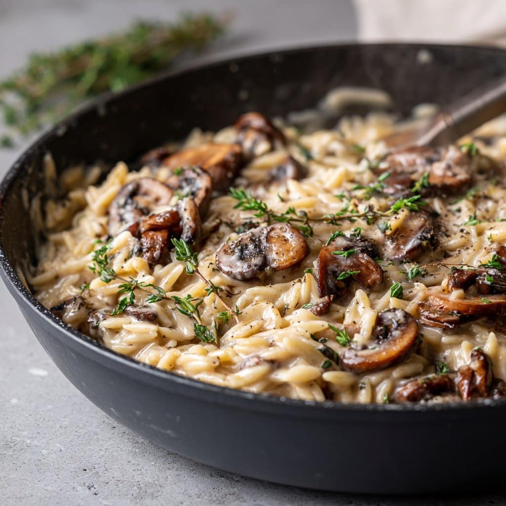 Healthy Creamy Mushroom Thyme Orzo Skillet – One-Pan Comfort