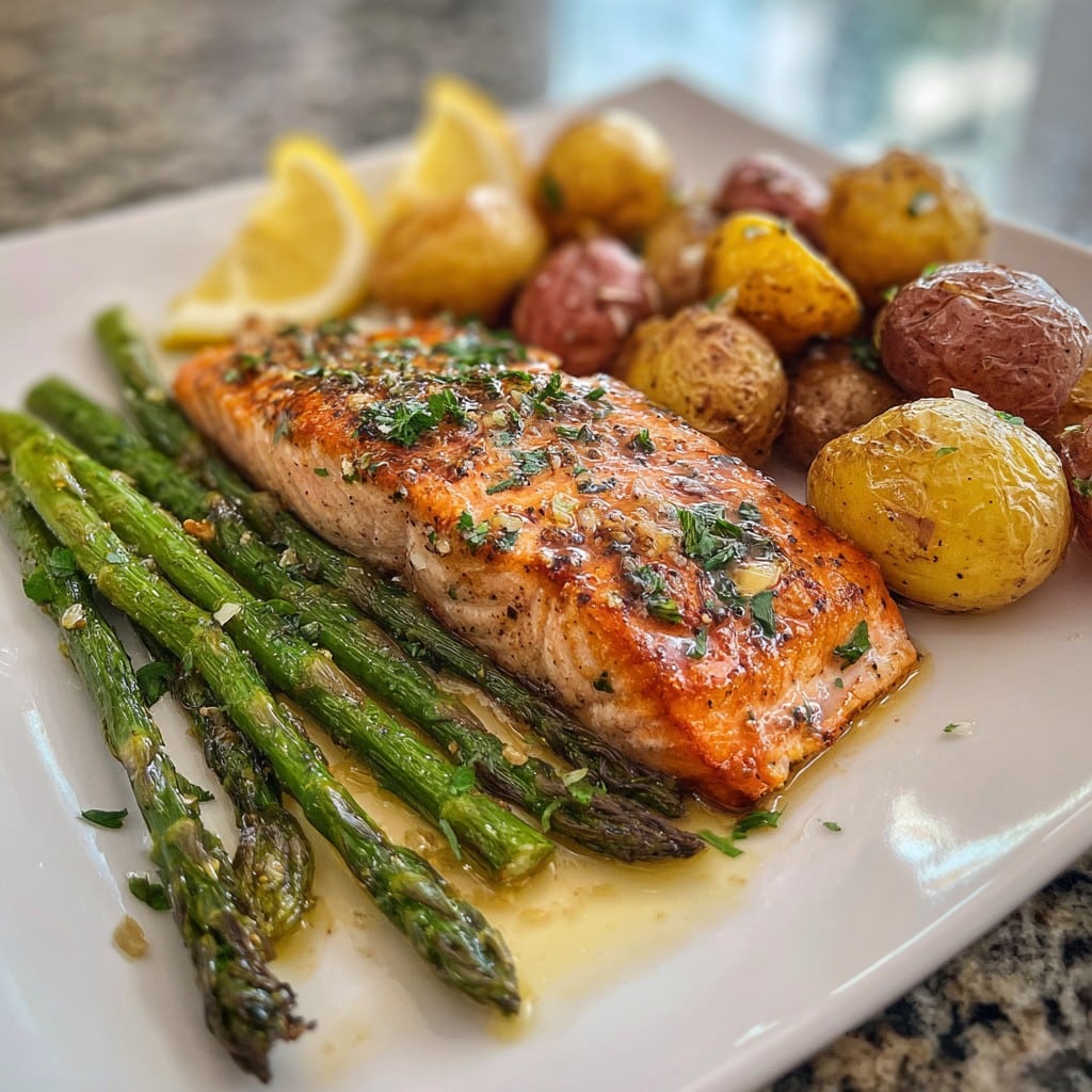 Baked Salmon with Potatoes and Asparagus