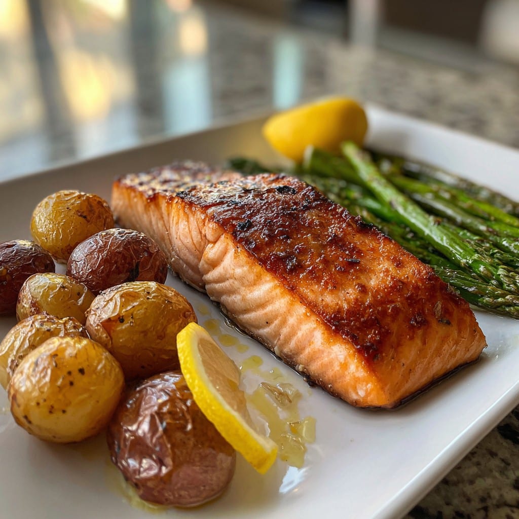 Baked Salmon with Potatoes and Asparagus