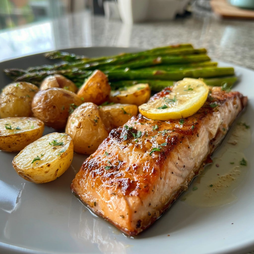 Baked Salmon with Potatoes and Asparagus