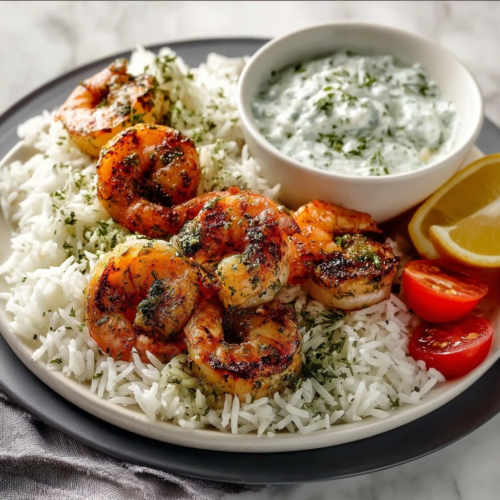 Chimichurri Shrimp with Rice and Tzatziki