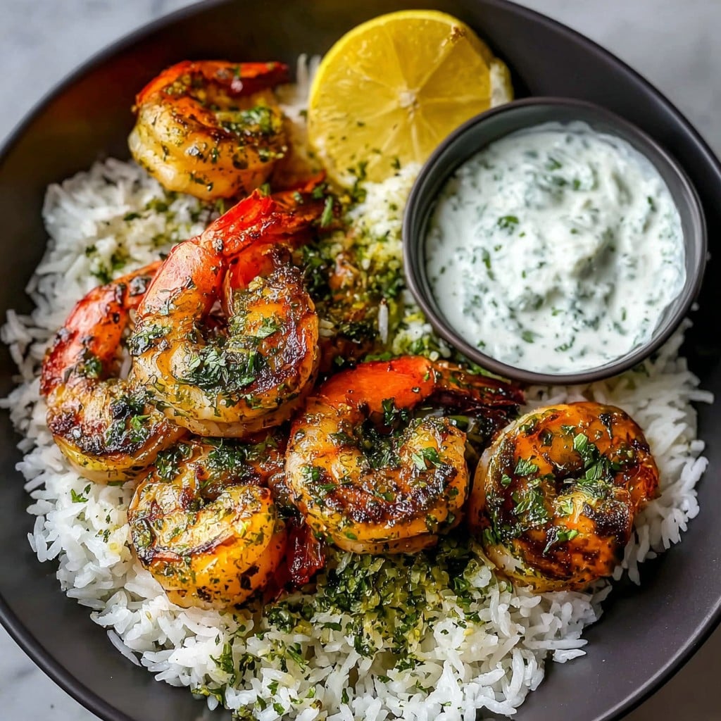 Chimichurri Shrimp with Rice and Tzatziki