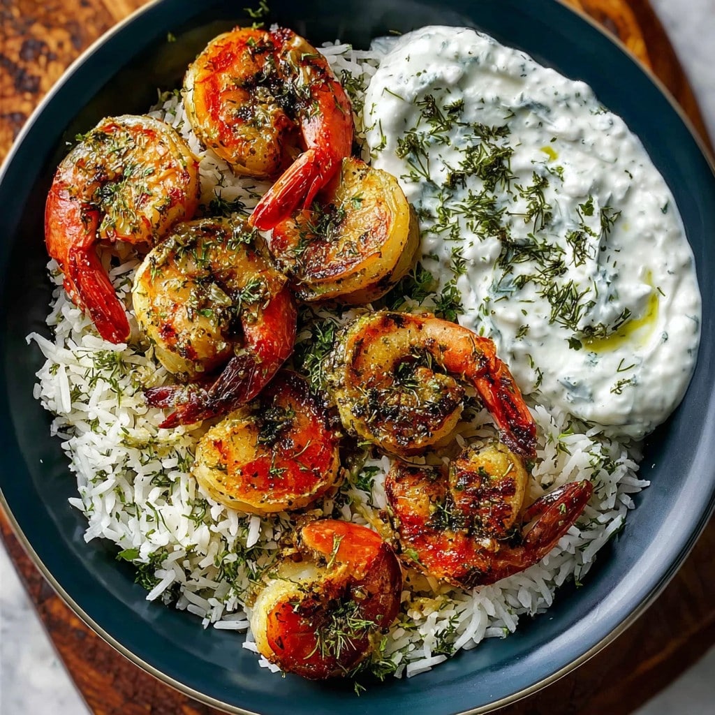 Chimichurri Shrimp with Rice and Tzatziki