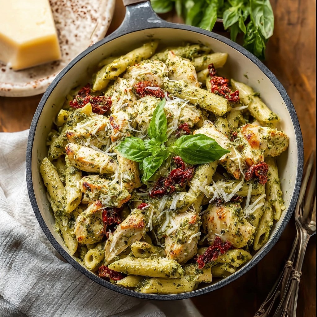 Creamy Chicken Pesto Pasta with Sundried Tomatoes