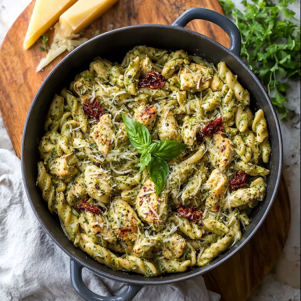 Creamy Chicken Pesto Pasta with Sundried Tomatoes