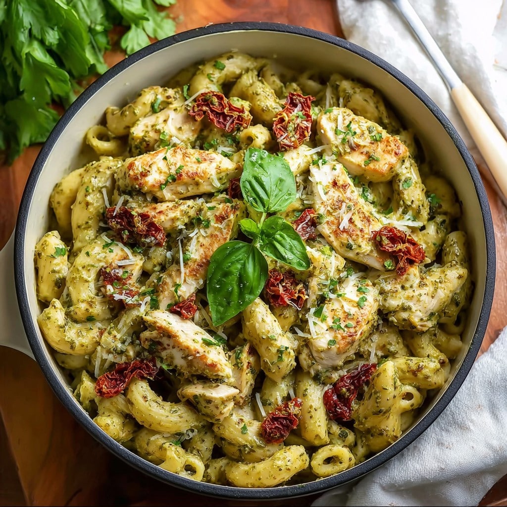 Creamy Chicken Pesto Pasta with Sundried Tomatoes