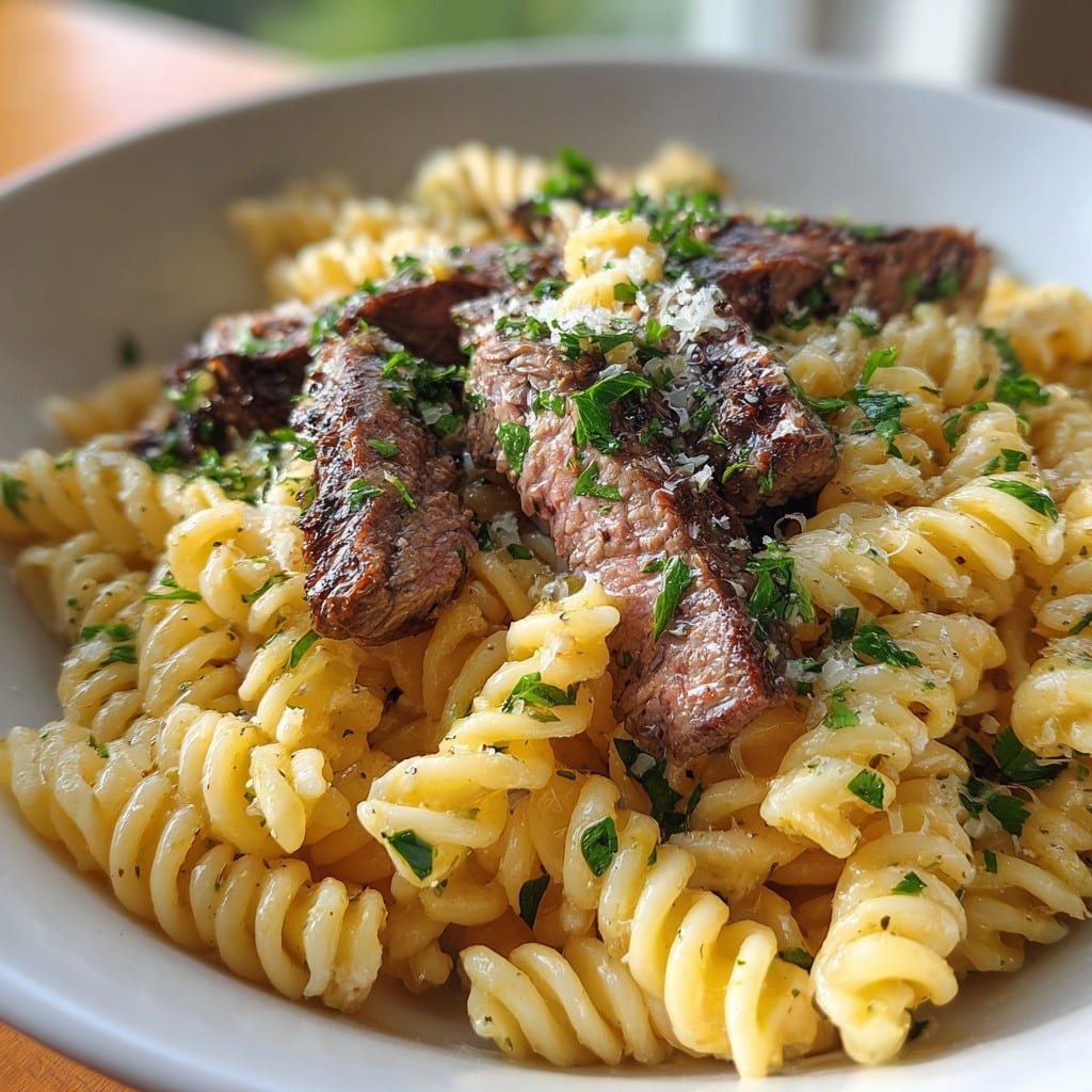Creamy Garlic Butter Steak Pasta with Fusilli – Rich & Flavorful