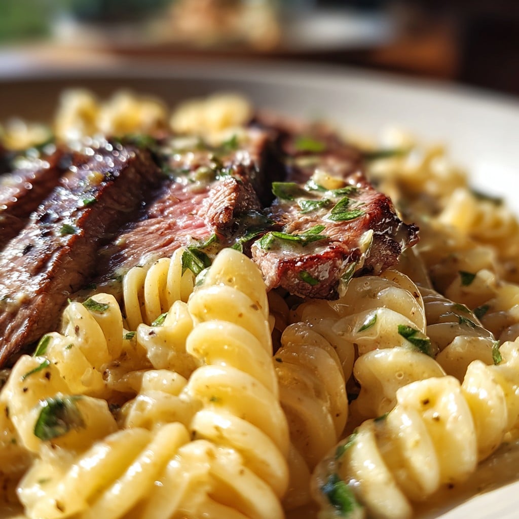 Creamy Garlic Butter Steak Pasta with Fusilli – Rich & Flavorful