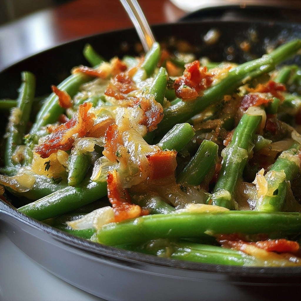 Easy Smothered Green Beans with Bacon & Onions