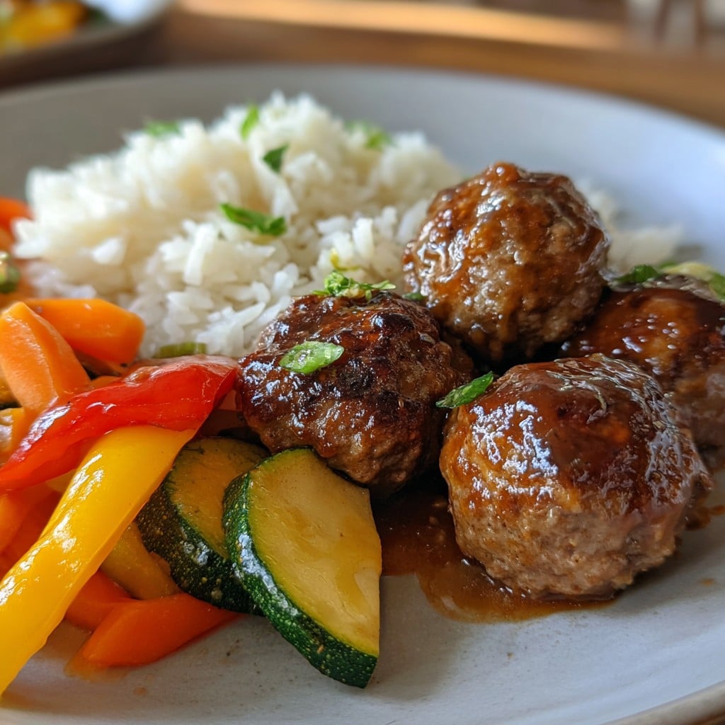 Juicy Meatballs with Rice & Roasted Veggies