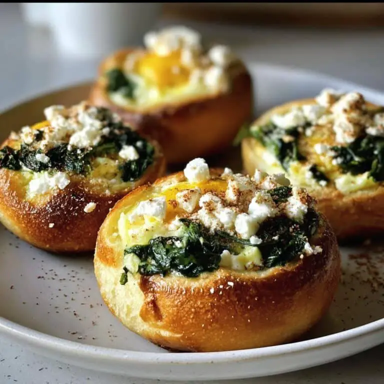 Baked Eggs in Bread Buns with Spinach & Feta – Easy Brunch Idea