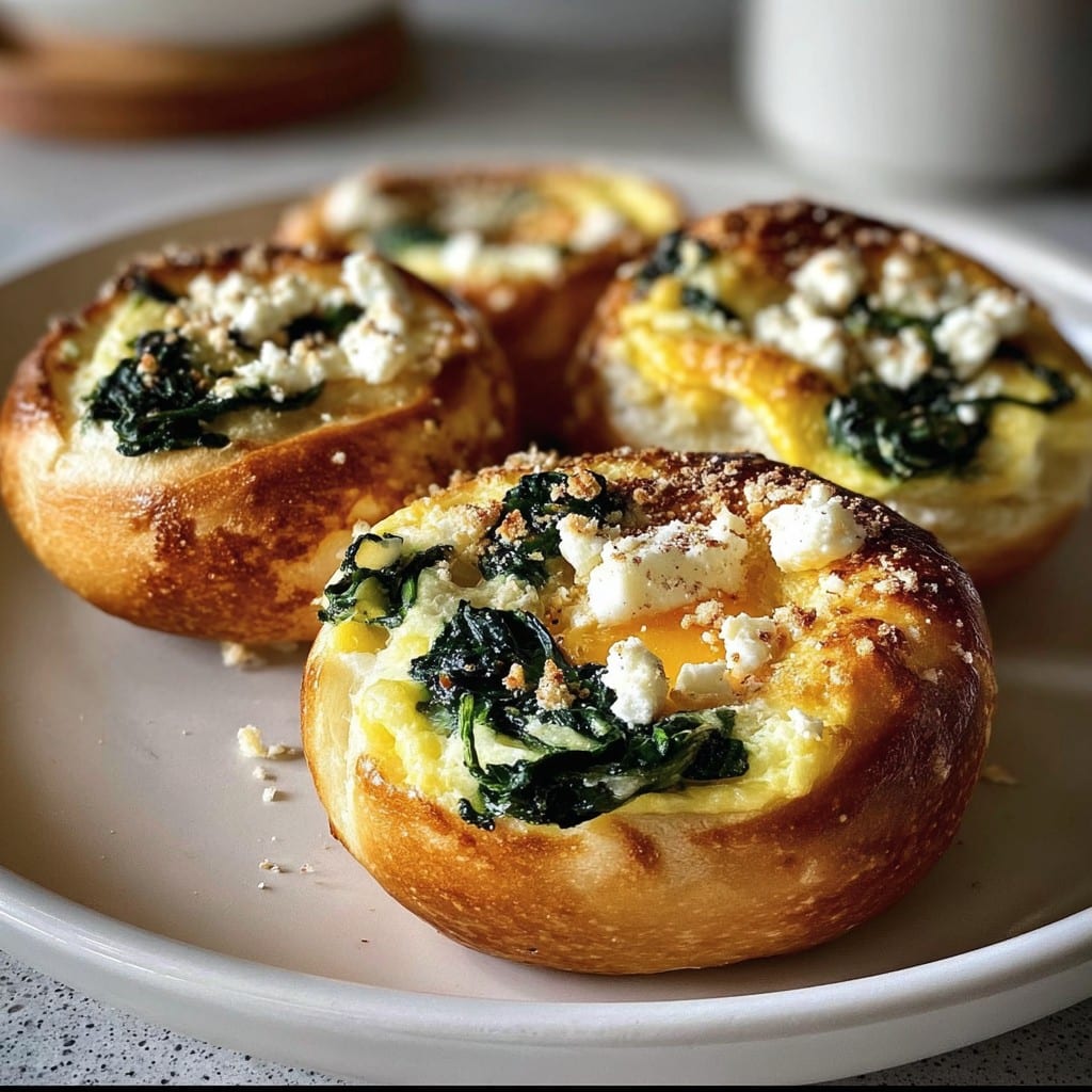 Baked Eggs in Bread Buns with Spinach & Feta – Easy Brunch Idea