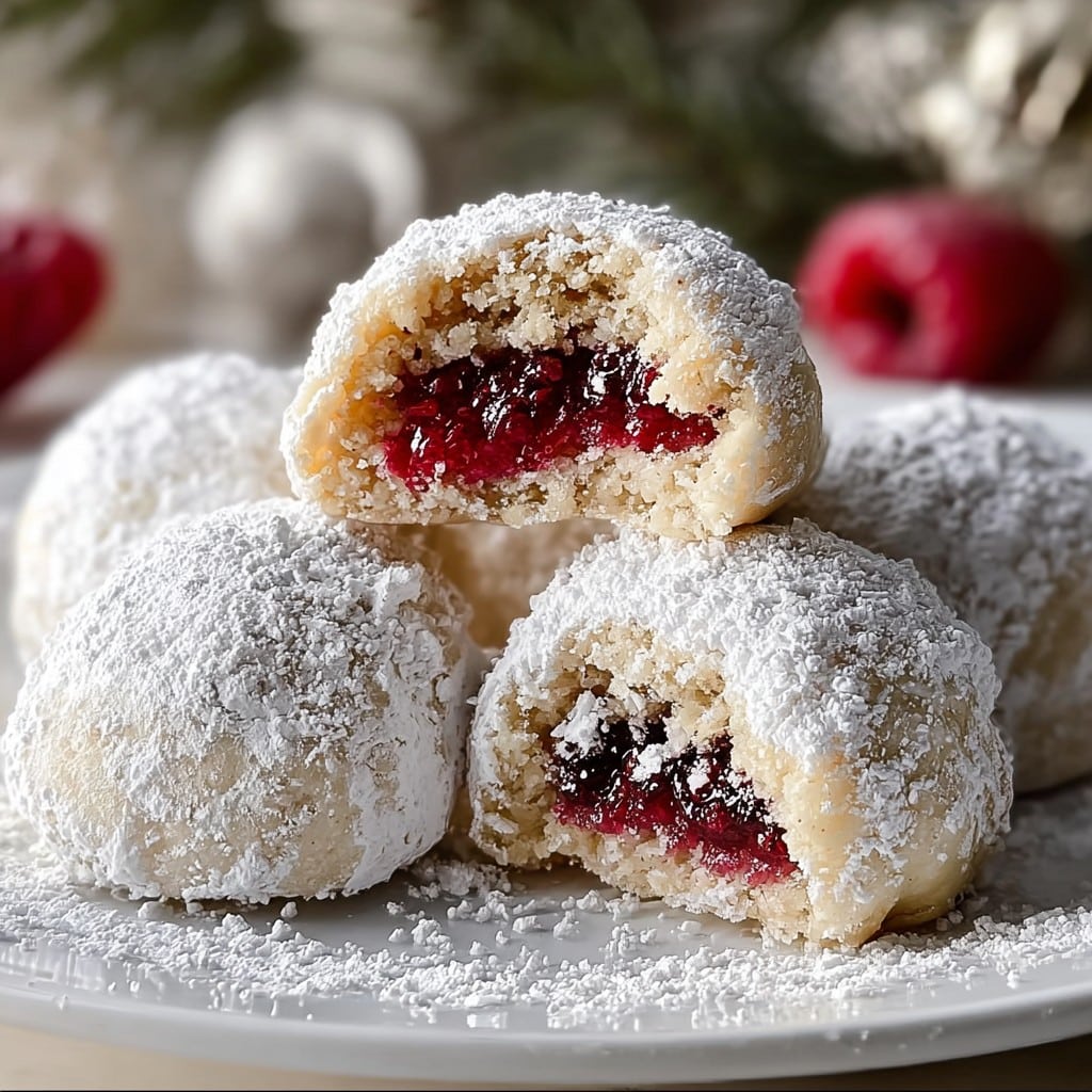 Raspberry Filled Almond Snowball Cookies – Festive Holiday Treats