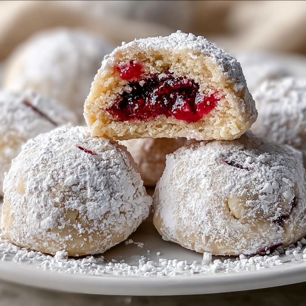 Raspberry Filled Almond Snowball Cookies – Festive Holiday Treats