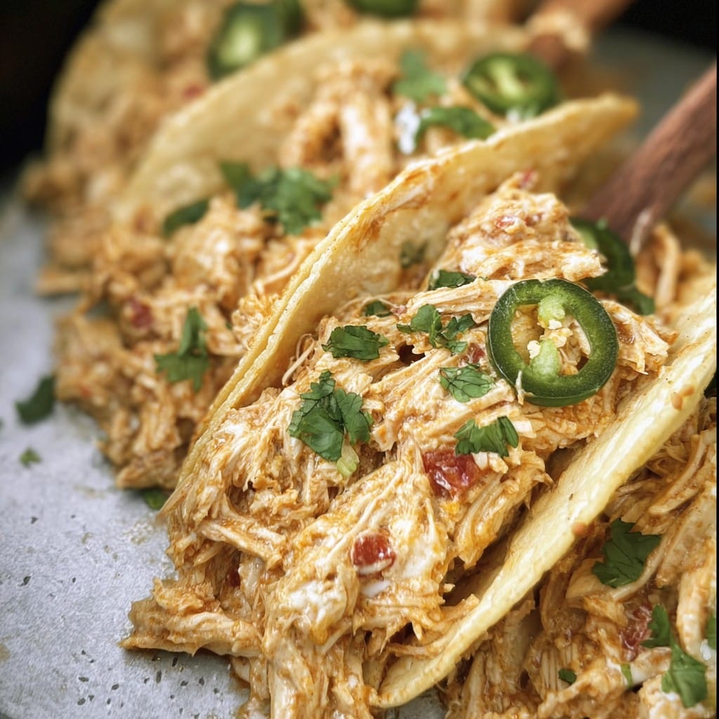 Slow Cooker Queso Chicken Tacos (4-Ingredients)