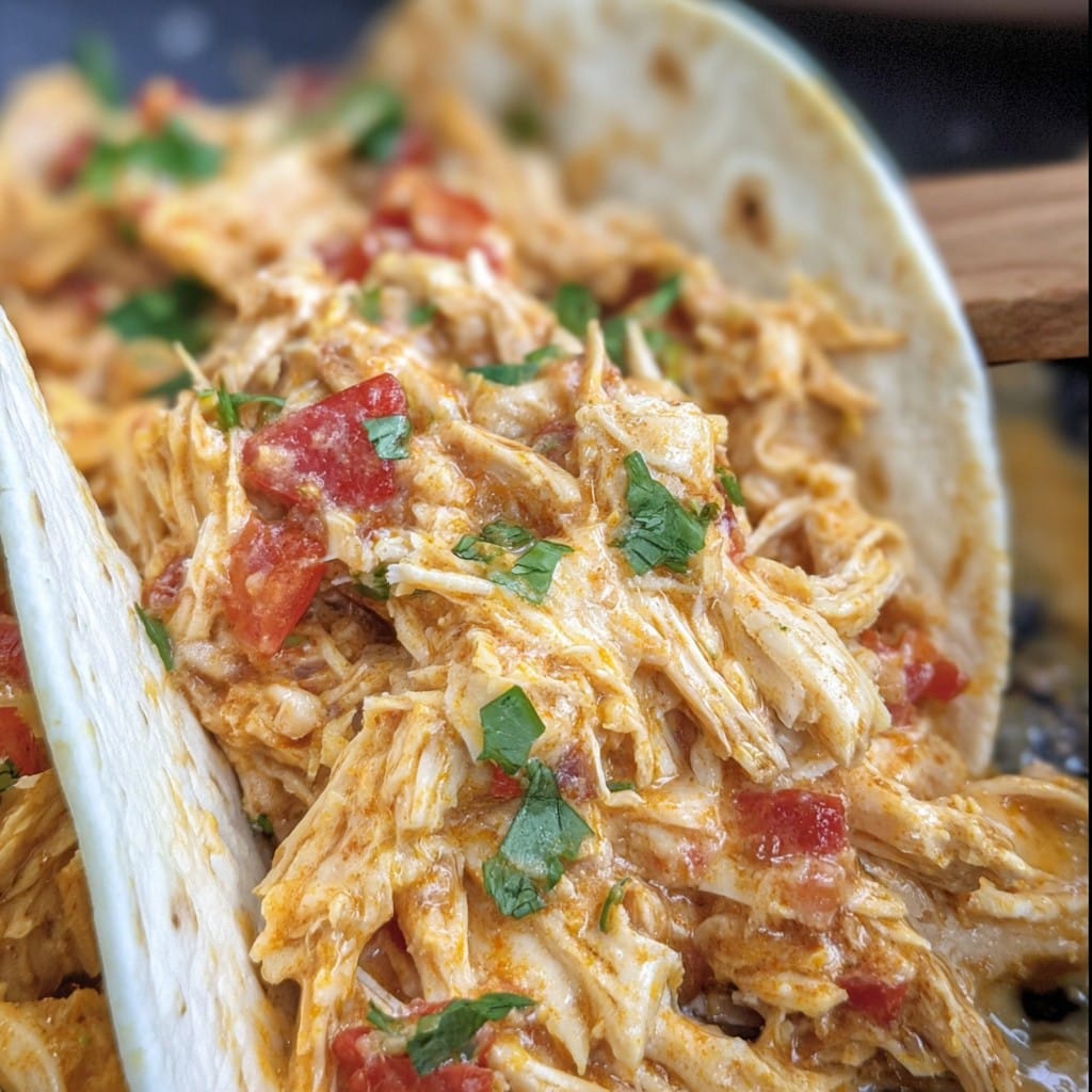 Slow Cooker Queso Chicken Tacos (4-Ingredients)