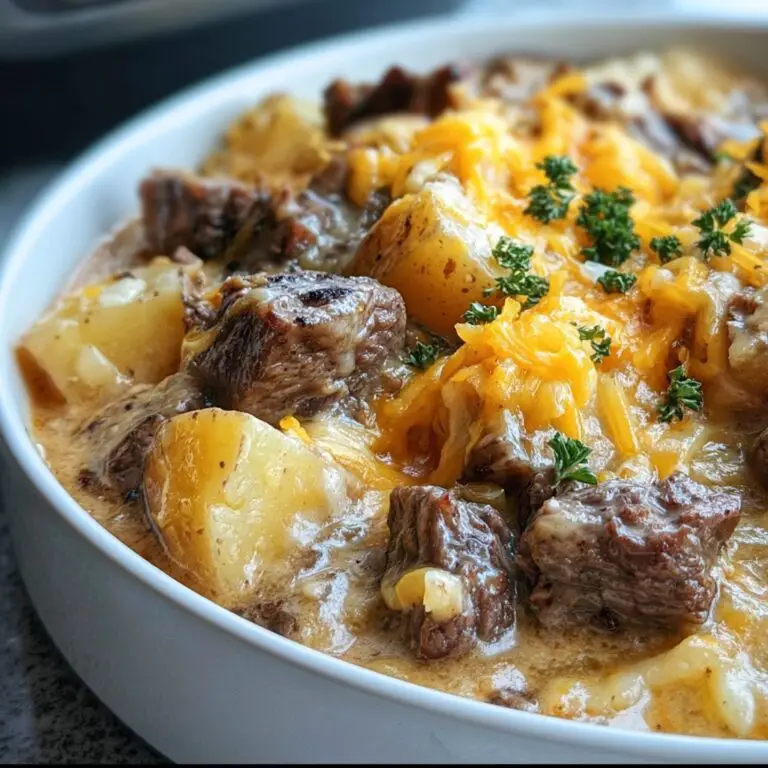 Slow Cooker Steak and Cheddar Potato Casserole